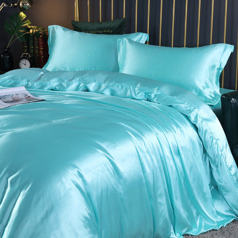 Solid Color Double-sided Silk Four-piece Set Silkworm Silk Satin Bed Sheet Quilt Cover - globaltradeleader