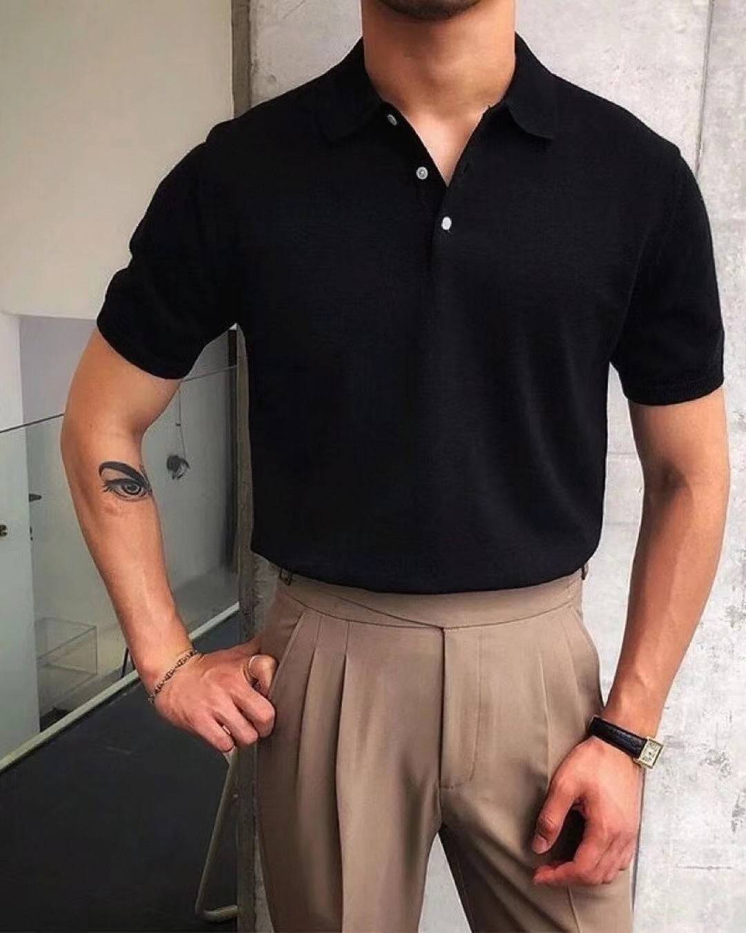 Men's Summer Lapels T-shirt Solid Color Casual - globaltradeleader