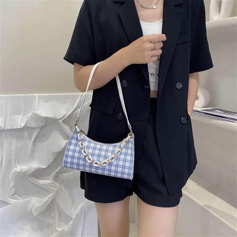 Simple Plaid Underarm Chain Baguette
