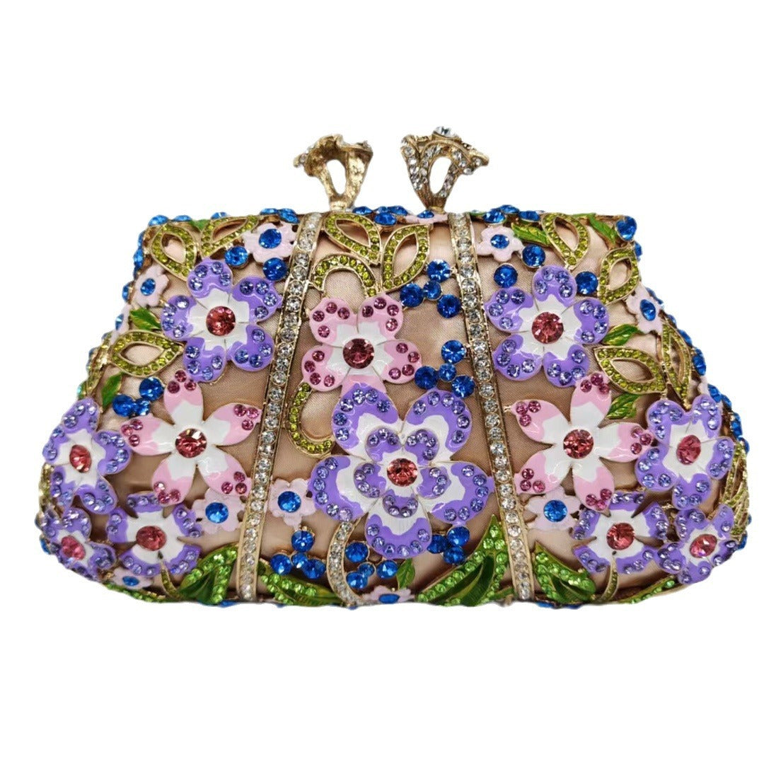 Dripping Oil Diamond Evening Bag Enamel Color Flower Clutch - globaltradeleader