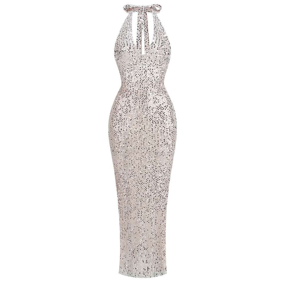 Halter Backless Luminous Cloth Dress - globaltradeleader