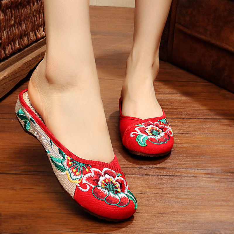 Slippers Ethnic Style Linen Toe Embroidered Shoes