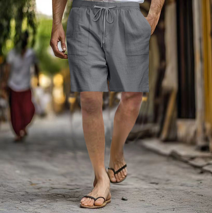 Men's Cotton Linen Multi-pocket Drawstring Leisure Beach Shorts - globaltradeleader