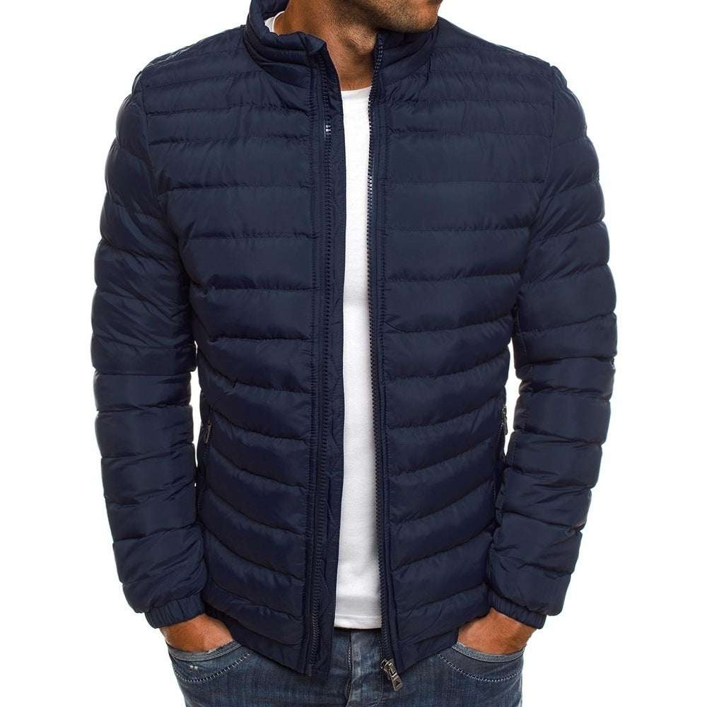 Men Jacket Zipper Solid Color Long Sleeves Pockets Coldproof Autumn Thicken Cotton Padded Overcoat For Outdoor - globaltradeleader