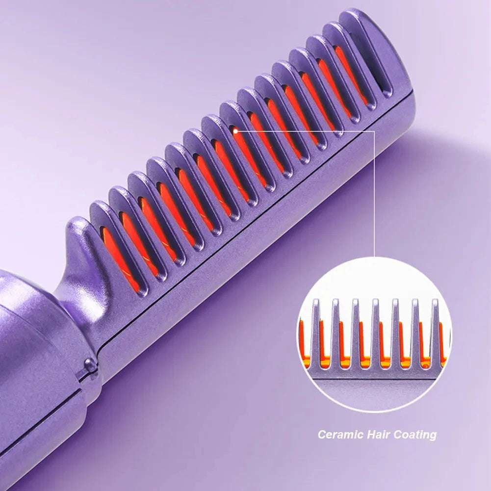 Professional Wireless Hair Straightener Curler Comb Fast Heating Negative Ion Straightening Curling Brush Hair Styling Tools - globaltradeleader