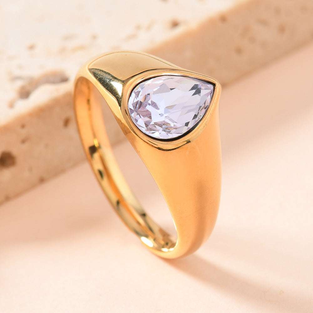 Colorful Rhinestone Rings Fashion Personality Teardrop-shaped Ring For Women Jewelry - globaltradeleader