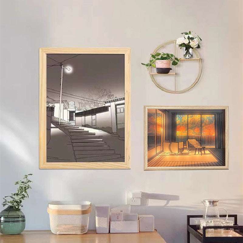 LED Decorative Light Painting Bedside Picture Style Creative Modern Simulate Sunshine Drawing Night Light Gift