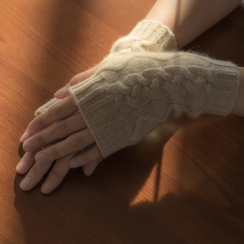 Cashmere Autumn And Winter New Women's Half Finger Twist Gloves - globaltradeleader