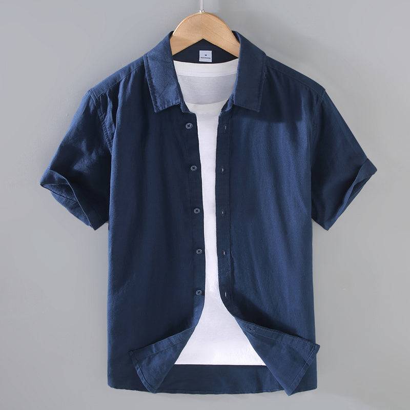Men's Linen Short-sleeved Shirt Casual Loose - globaltradeleader