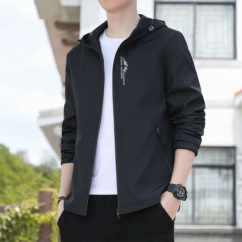 Breathable Quick-drying Loose Elastic Zipper Hooded Men's Jacket - globaltradeleader