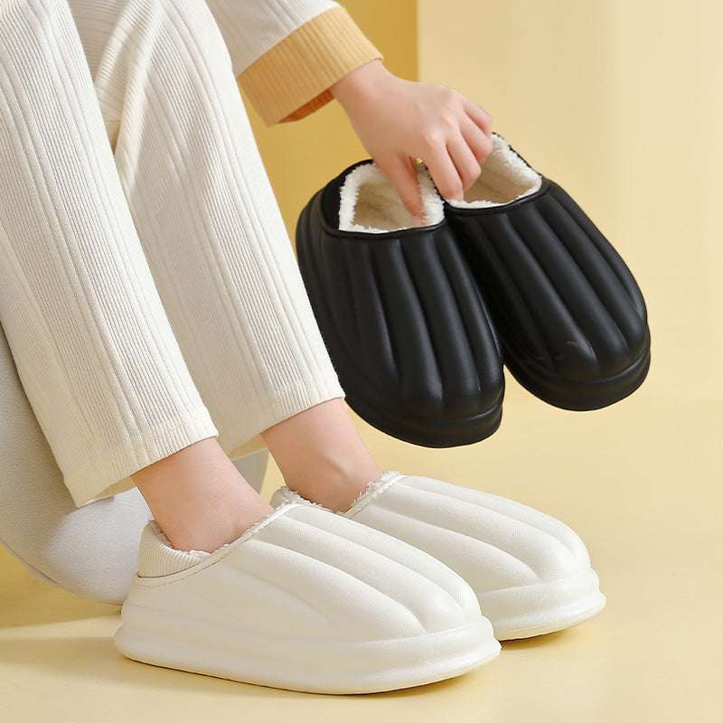Fashion Shell Shape Design Cotton Shoes Women Waterproof Thick-soled Non-slip Plush Slippers Winter Indoor Outdoor House Shoes - globaltradeleader
