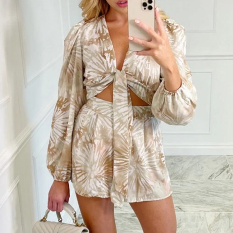 Printed Long-sleeved Shirt Shorts - globaltradeleader