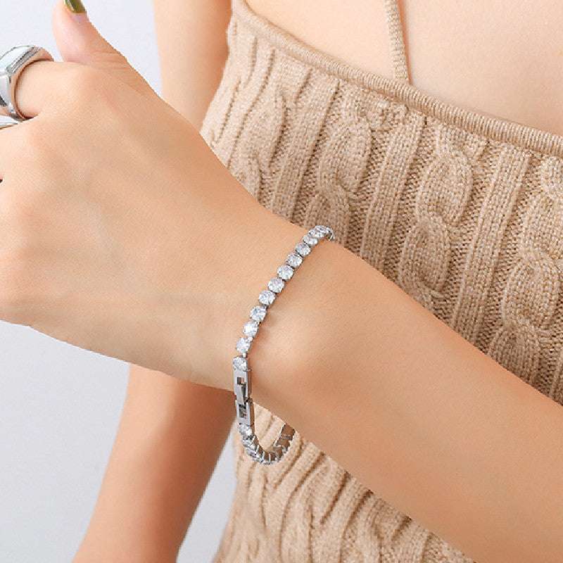 Women's Fashion And Fully-jewelled Zircon Bracelet Bling Chain Bracelet For Girl Titanium Steel Cubic Chain Jewelry Exquisite Gift - globaltradeleader