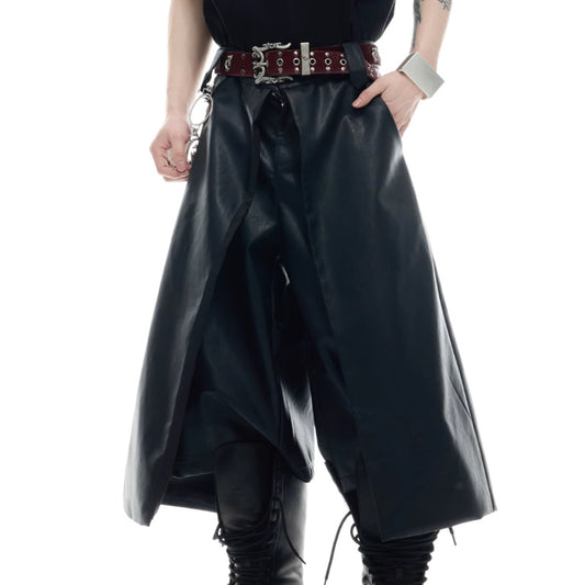 Niche Deconstruction Double-layer Design Sense Leather Pants Loose Style Shorts - globaltradeleader