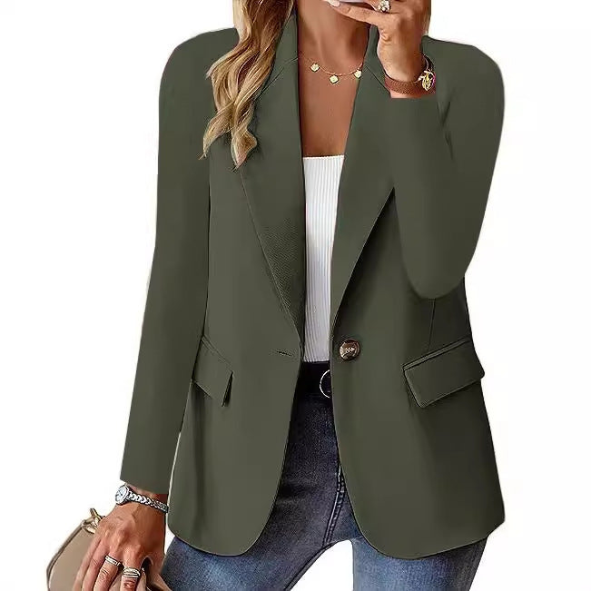 Fashion Casual Women Blazer Long-sleeved Solid Color Casual Cardigan Small Suit Jacket For Women Elegant Office Lady Outerwear - globaltradeleader