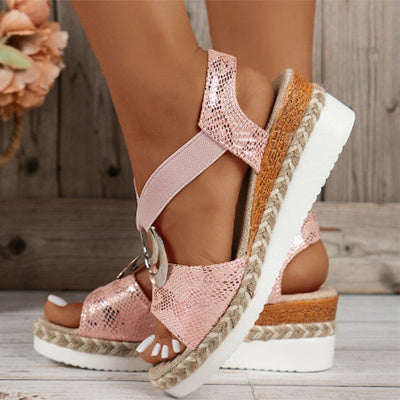 Women's Peep Toe Serpentine Wedges Sandals With Circle Design Casual Summer Shoes - globaltradeleader