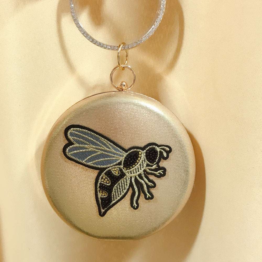 Flat Box Embroidered Beaded Bee Clutch Party Bag