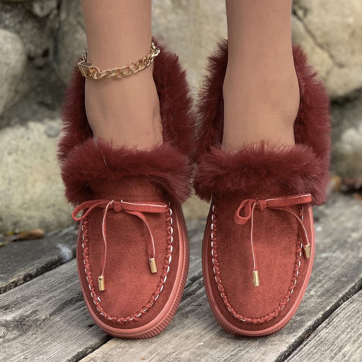 Winter Round Head Thick Bottom Velvet Warm Cotton Shoes Women - globaltradeleader