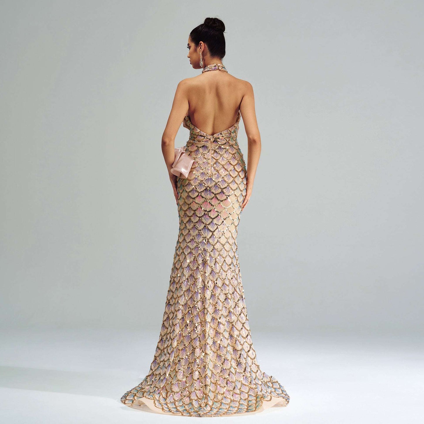 Halter Sequined Mermaid Evening Dress - globaltradeleader
