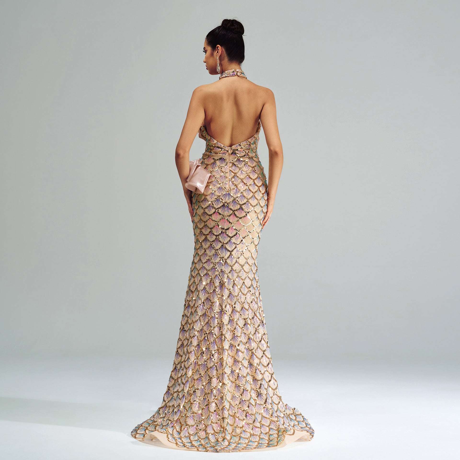 Halter Sequined Mermaid Evening Dress - globaltradeleader