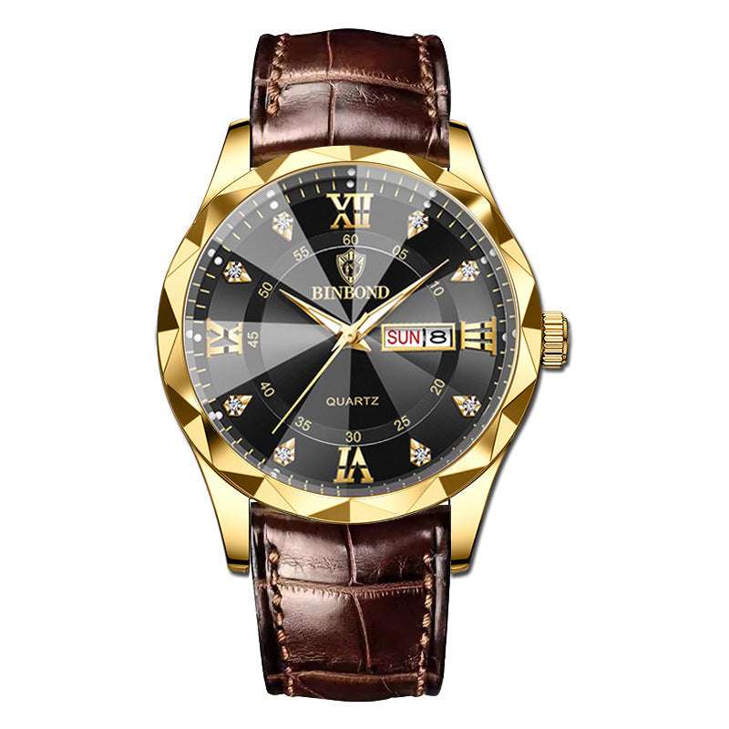 Genuine Leather Men's Waterproof Leisure Fashion Business Men's Student Quartz Watch - globaltradeleader