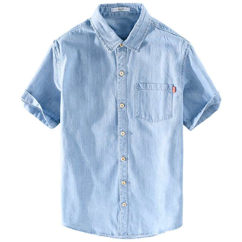 Summer Cotton Short Sleeve Denim Shirt For Men Classic All-matching - globaltradeleader