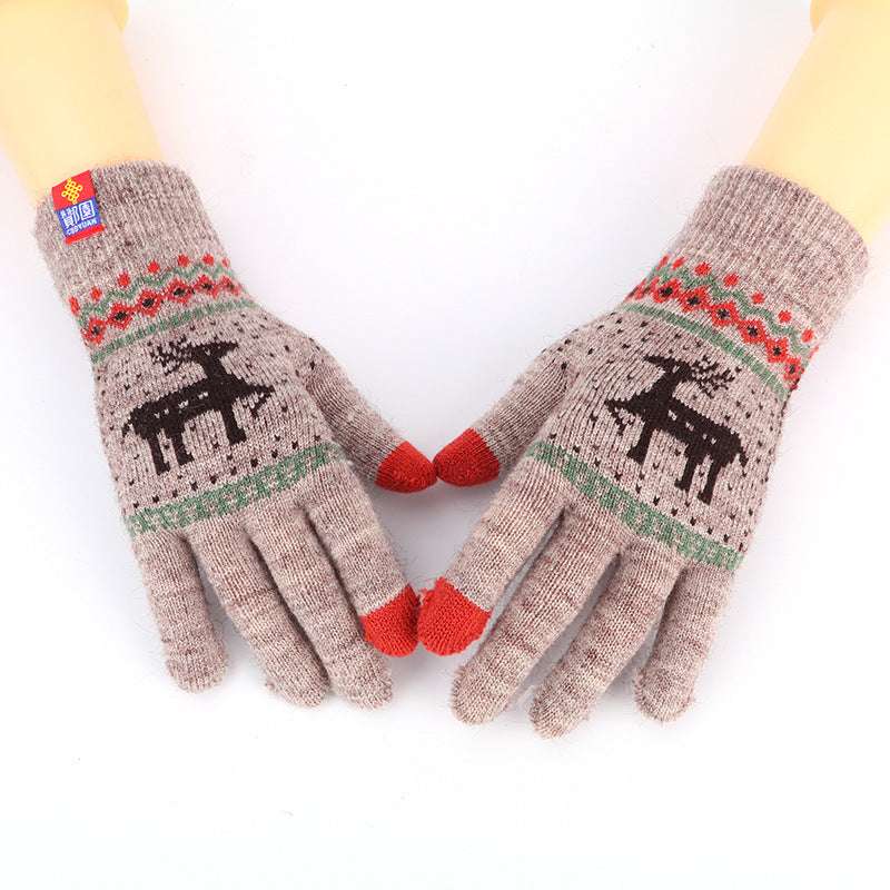 Women's Cute Animal Deer And Snowflake Knitted Gloves Full Finger Winter Gloves Touch Screen Gloves Beautiful Christmas Gift - globaltradeleader