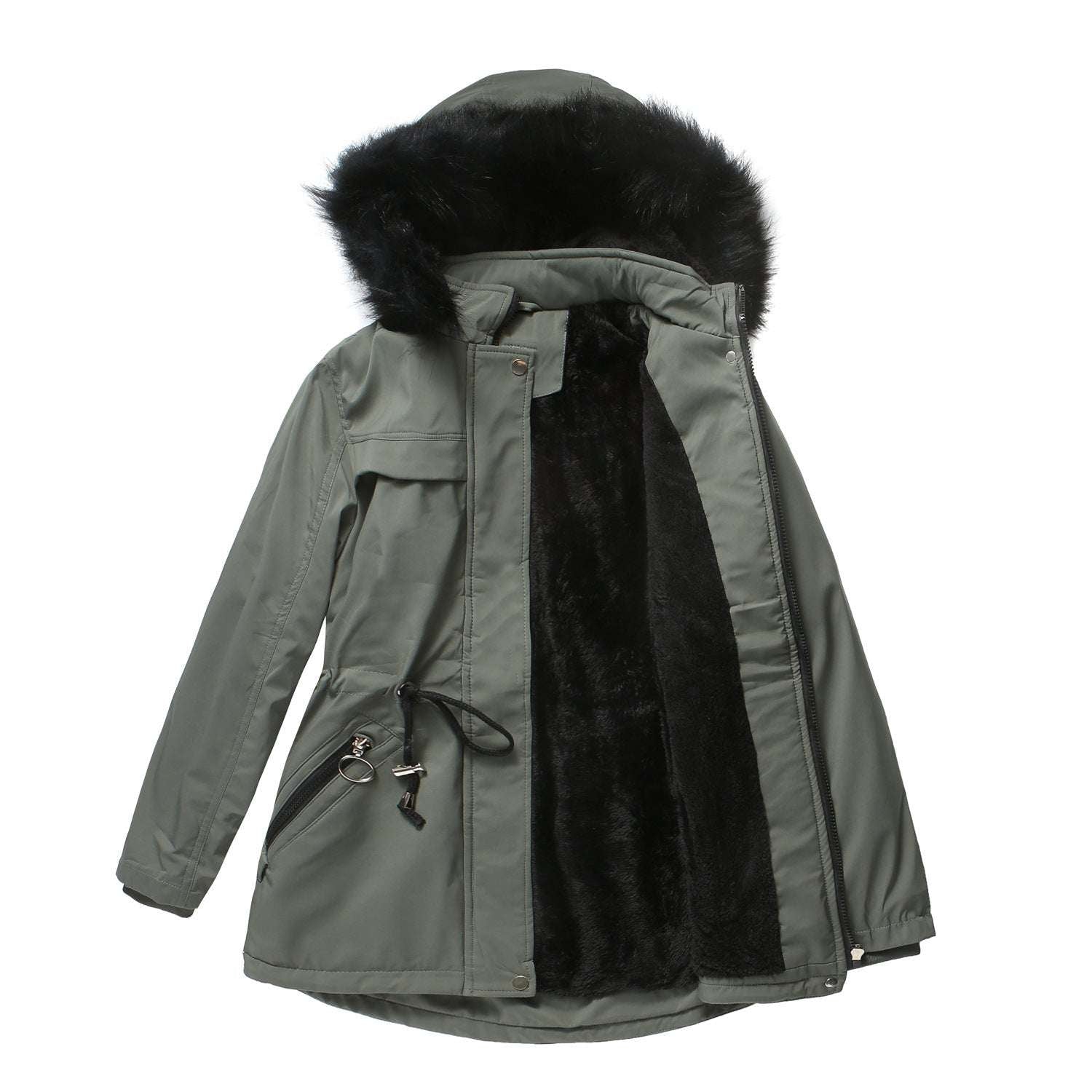Pure Color Winter Ladies Cotton-padded Coat With Detachable Hood And - globaltradeleader