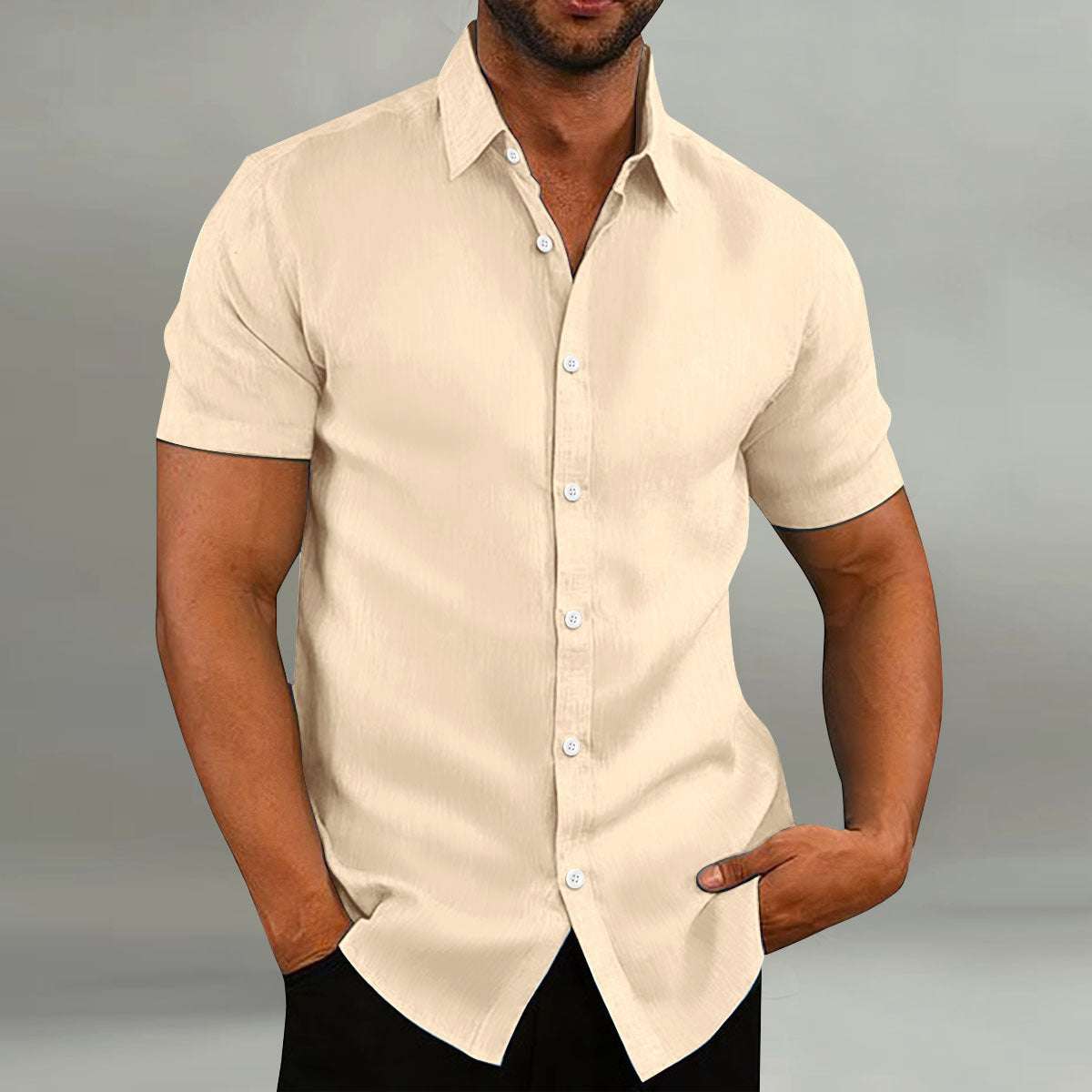 Men's Vintage Cotton Linen Casual Loose Short Sleeves Shirt - globaltradeleader