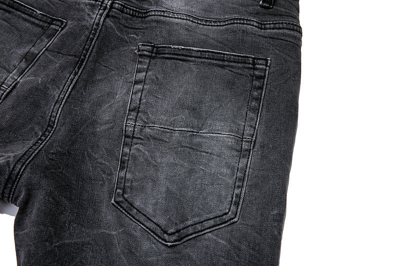 Black Punk Wind Pressure Shaft Distressed Jeans