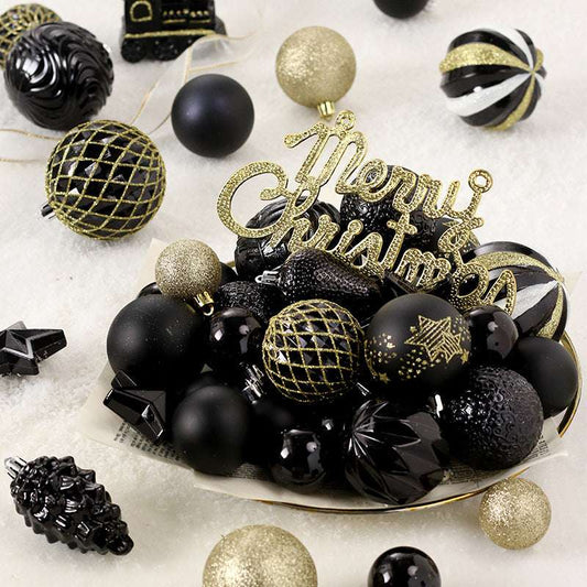 Black Gold Painted Christmas Ball Set Ornaments