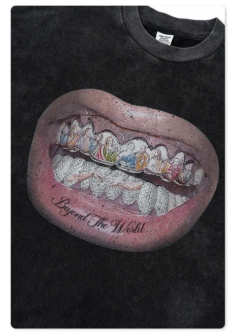 American Retro Graffiti Short Sleeve Men's High Street Printed T-shirt - globaltradeleader