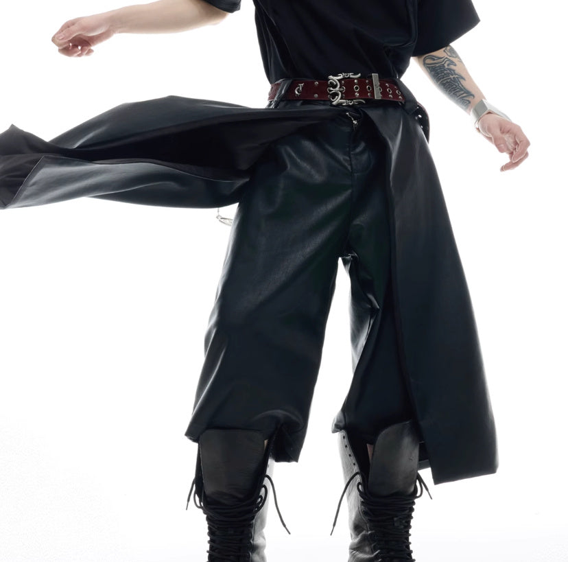 Niche Deconstruction Double-layer Design Sense Leather Pants Loose Style Shorts - globaltradeleader