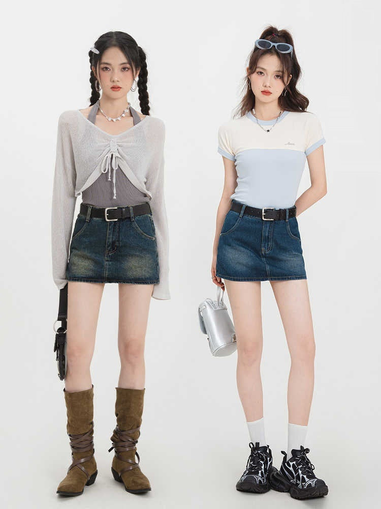 Retro A- Line Denim Short Skirt - globaltradeleader
