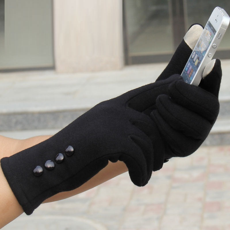 Autumn And Winter New Cashmere Non-inverted Velvet Women's Touchscreen Gloves Warm Outdoor Riding Mobile Phone Cotton Gloves - globaltradeleader