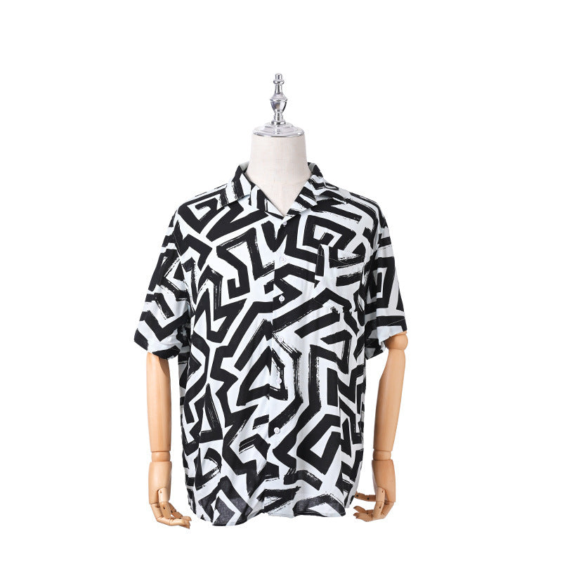 Men's Shirt Rayon Printed Cardigan Short Sleeve Beach Shirt - globaltradeleader