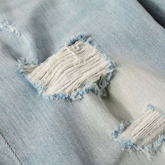 Hole & Patch Jeans Vintage Men's Stretch Slim High Street Denim - globaltradeleader