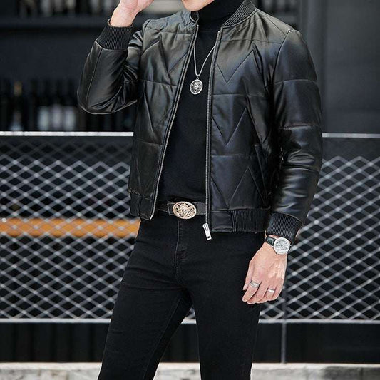 Black Men's Short Leather Jacket Coat Spring Youth - globaltradeleader