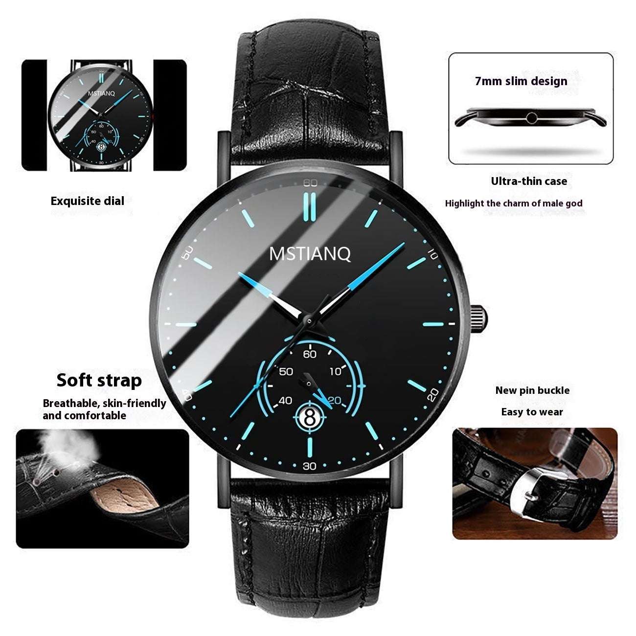 Trade Watch Stylish Black Technology Belt Refined Steel Korean Casual Calendar - globaltradeleader