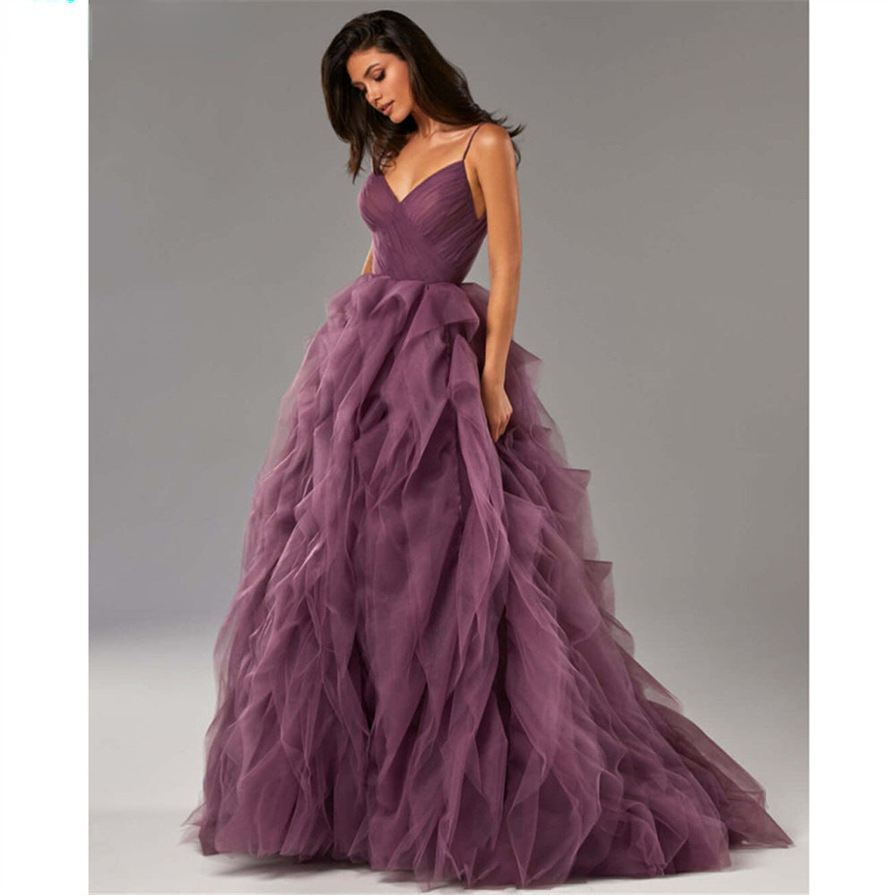 Evening Gown Prom Irregular Spaghetti-strap Mesh Long Dress - globaltradeleader