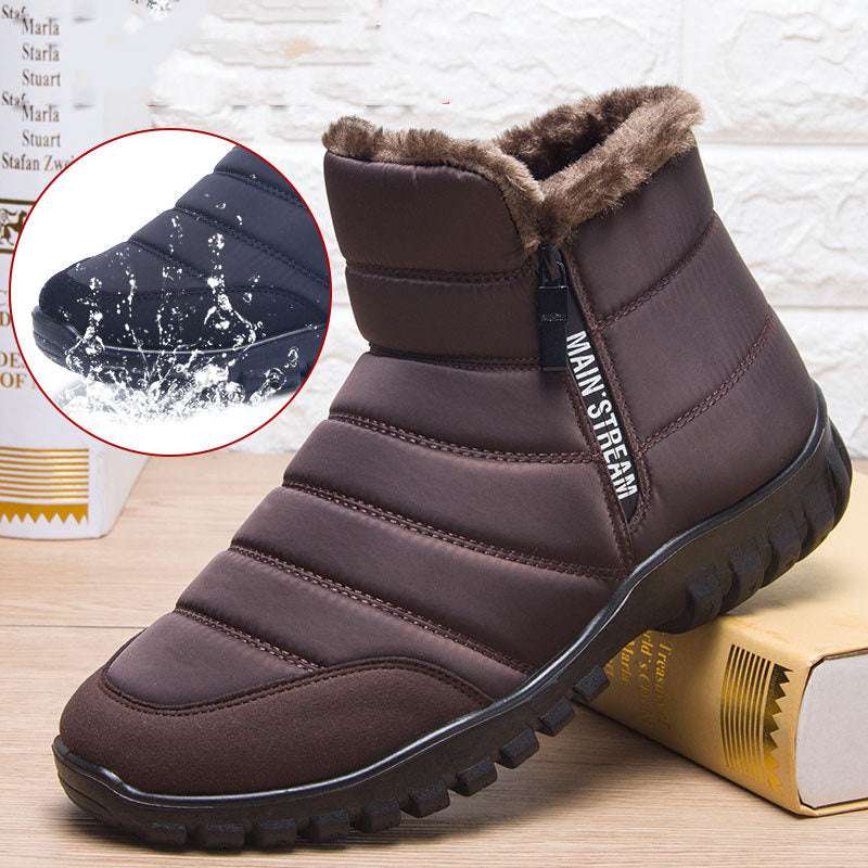 Winter Boots For Men Waterproof Warm Shoes With Plush Zipper Design - globaltradeleader