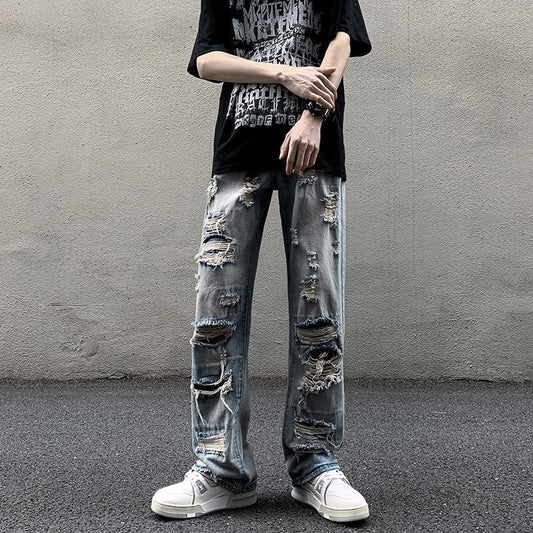 Perforated Jeans Couple Design Sense Male