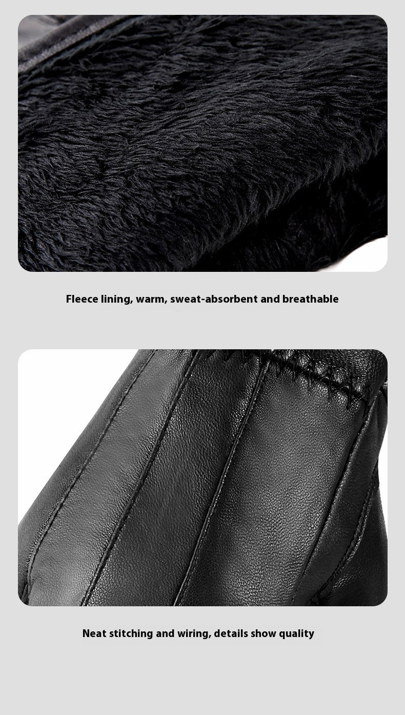 Genuine Leather Gloves For Men Women Fleece Lined Padded Warm Keeping Sheepskin Gloves - globaltradeleader