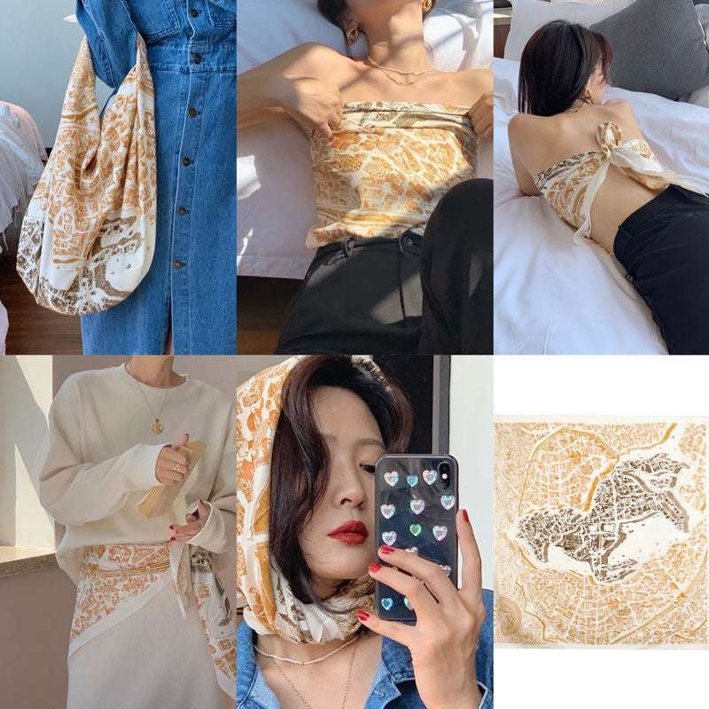 Women's Silk Scarf Strap Retro Tube Top Sun Protection