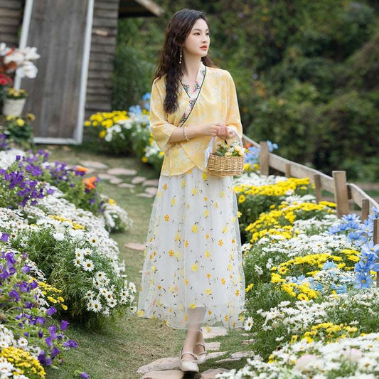 New Small Floral High Waist Skirt Retro Chinese Style Dress