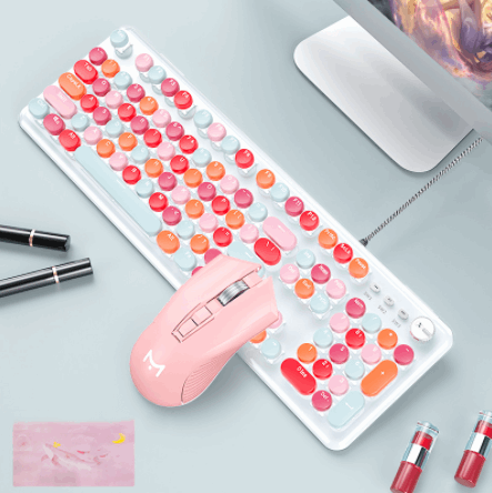 Macaron Wired Mechanical Keyboard And Green Axis Mouse Set