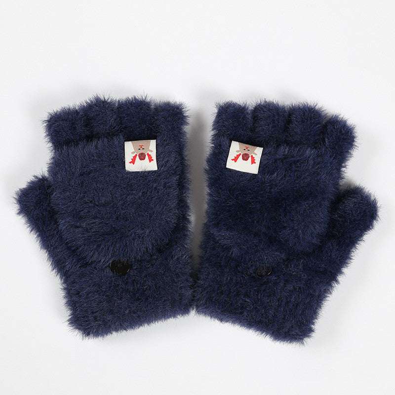Plush Winter Half Finger Flap Warm Thickened Mink Like Knitting Gloves - globaltradeleader