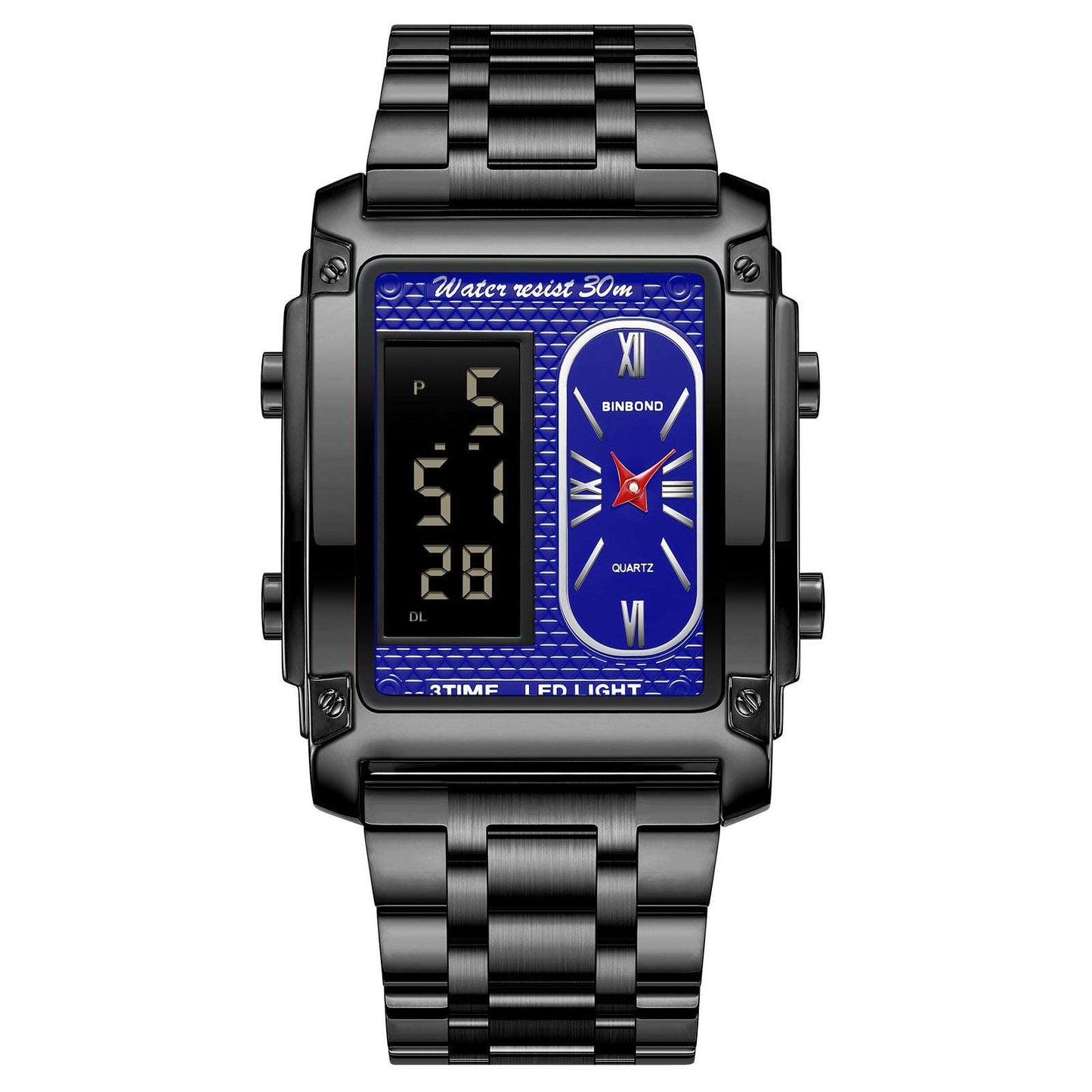 Men's Creative Steel Belt Electronic Watch Double Inserts Multi-functional Waterproof For Male Students - globaltradeleader