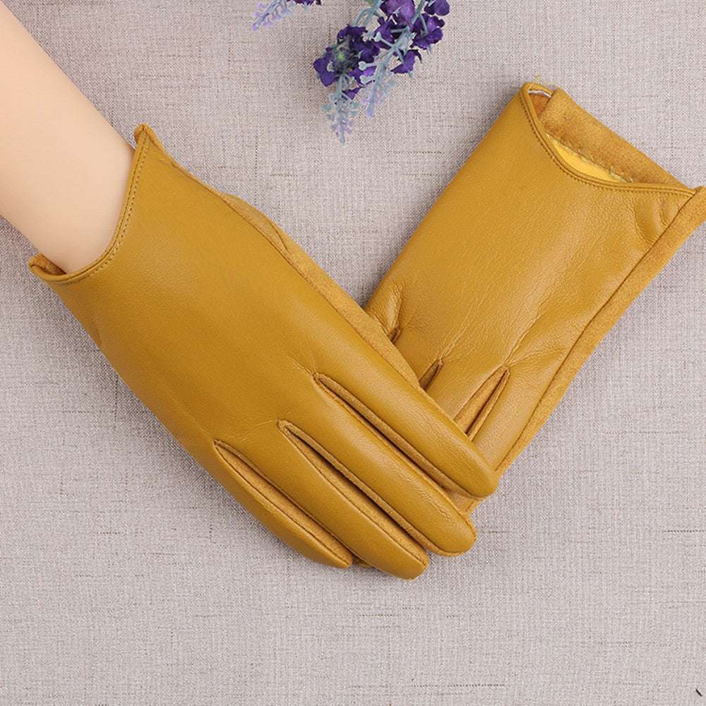 PU Leather Gloves Women's Winter Fleece Thick Touch Screen - globaltradeleader