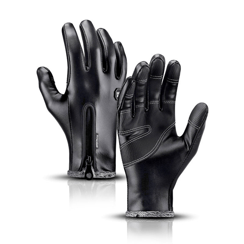 Outdoor Winter Sports Cycling Warm Men's PU Leather Gloves - globaltradeleader